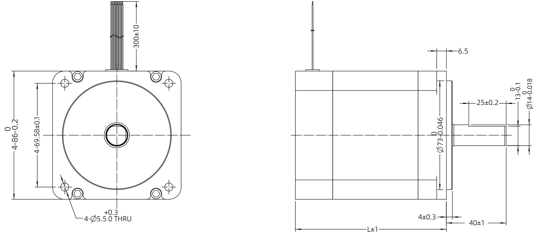 Brushless DC Motor Size 17 (42mm) Dimensional Drawing